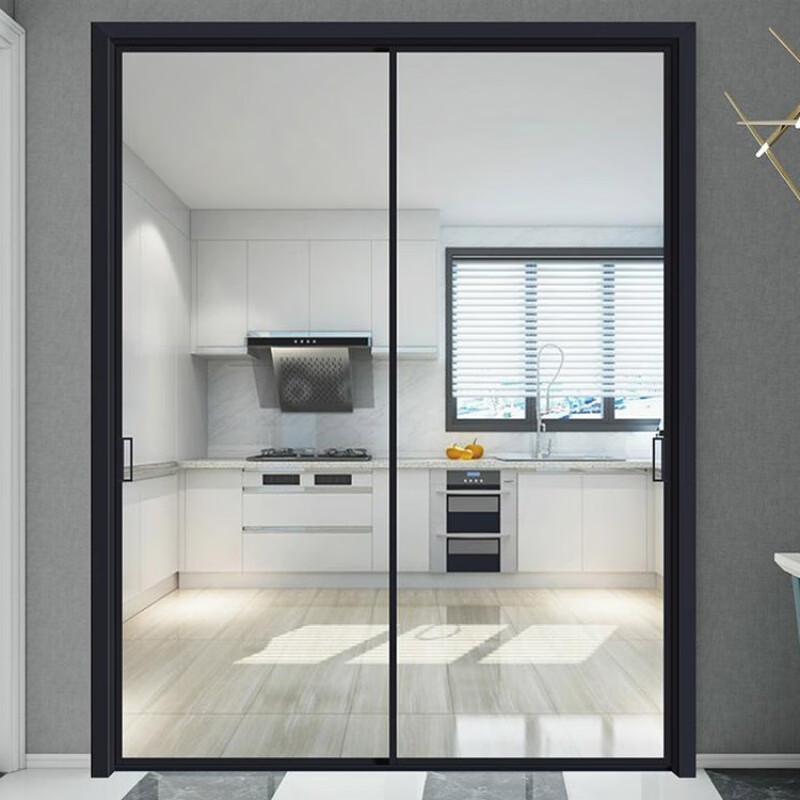 恒达三联动厨房推拉门16极窄阳台玻璃隔断移门钛镁合金长虹玻璃吊趟门