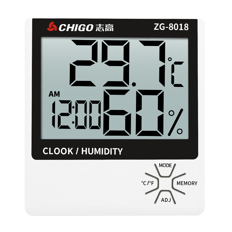 志高（Chigo）家用带时间闹钟电子温度计室内办公室台式婴儿房温湿度计 ZG-8018