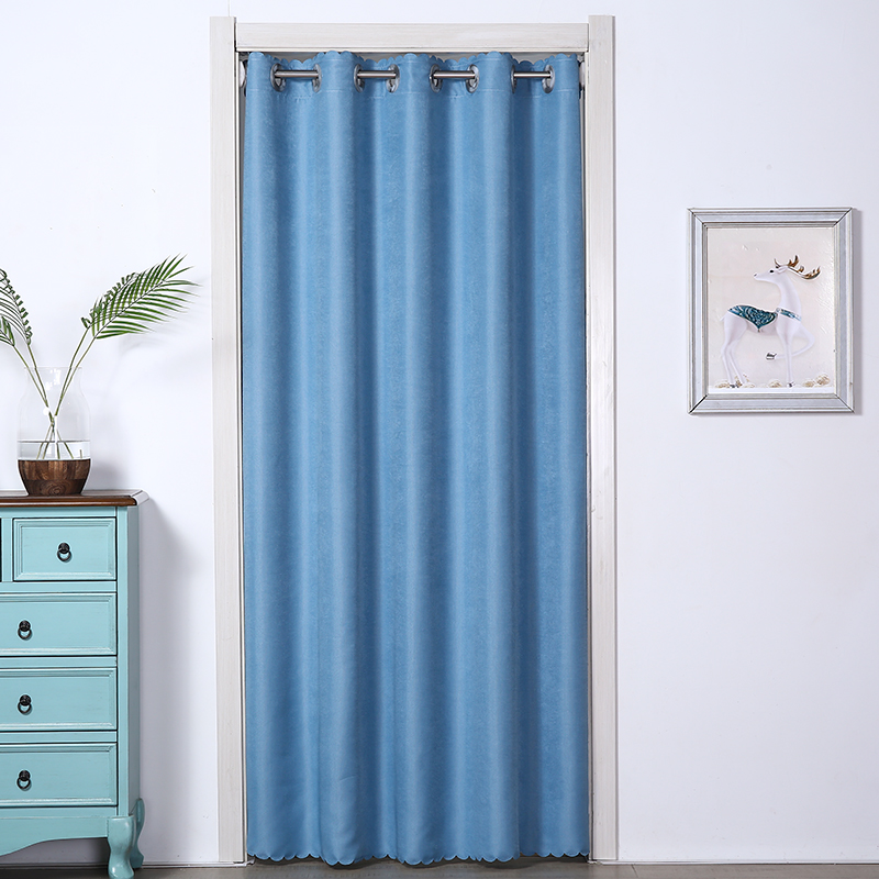 爱巢鸟 布艺门帘隔断帘免打孔空调帘卧室厨房卫生间家用挂帘遮挡帘子 天蓝色(打孔式)  帘宽120*高180cm/配杆55-75cm