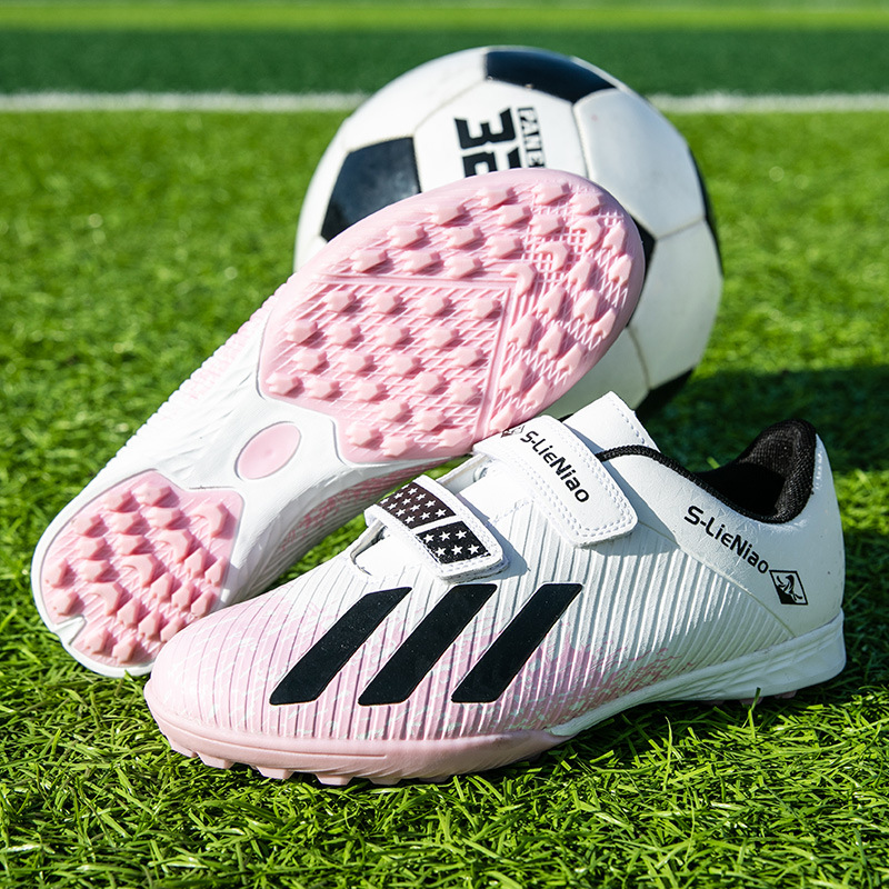 儿童足球鞋男碎钉魔术贴青少年小学生比赛训练男童女童运动足球鞋 X19-1白粉 39