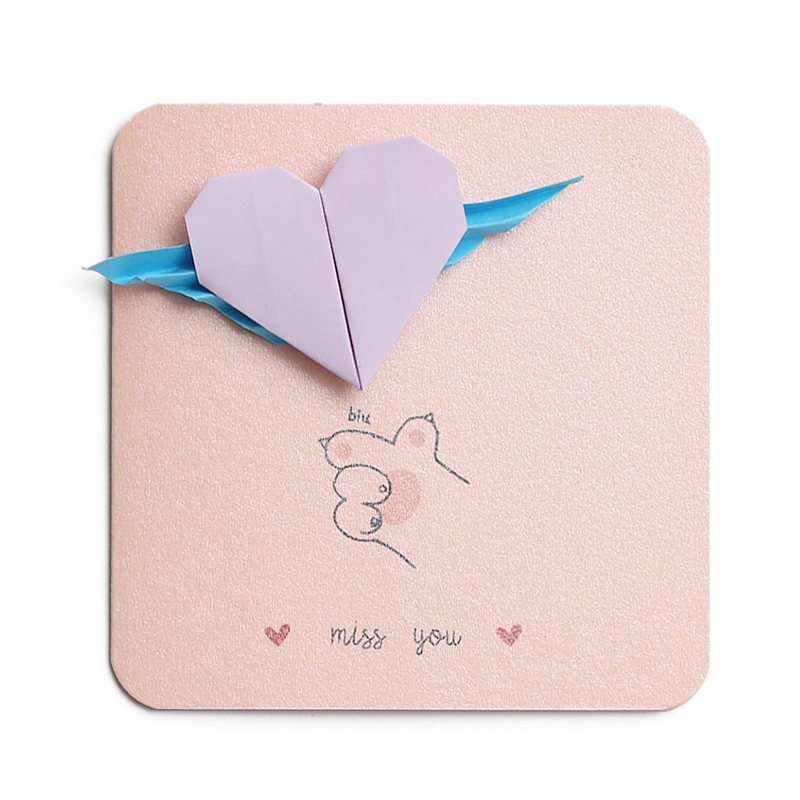 素雅小清新红爱心卡片七夕情人节送男女朋友生日礼物 粉色珠光-miss