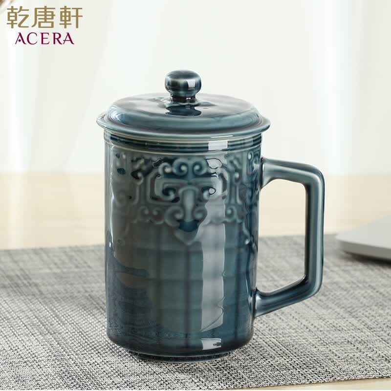乾唐轩 【官方授权】活瓷杯富贵高杯茶杯个人专用大容量陶瓷杯子品铭杯 宝石蓝