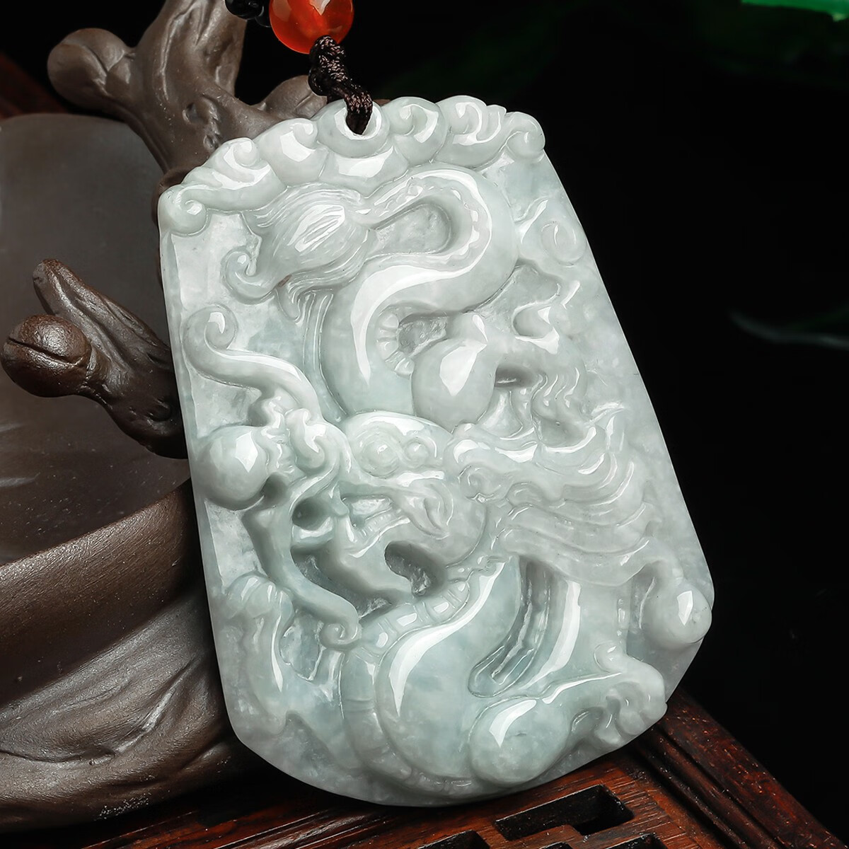 牧思缅甸冰糯龙腾盛世天然a货翡翠吊坠 翡翠龙牌吊坠玉佩坠生肖龙挂件