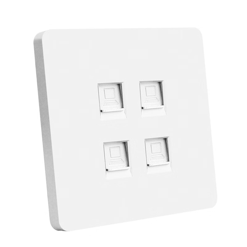 四位电脑网线插座86暗装4网口网络面板四孔宽带模块 雅白色