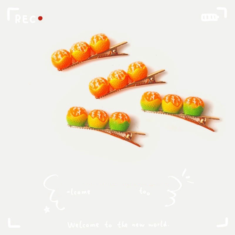 赛魅人夏日创意趣味半剥橘子发夹可爱少女边夹水果一字夹鸭嘴夹发饰