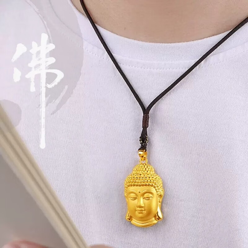 lpez老凤凰黄金保平安佛头吊坠男女999足金项链转运珠如来挂项坠情侣