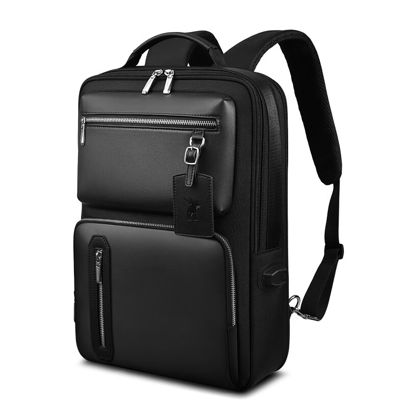 英皇保罗POLO 双肩包男士商务休闲背包可扩容多功能防盗包电脑包15.6英寸大容量出差旅行通勤书包男 黑色
