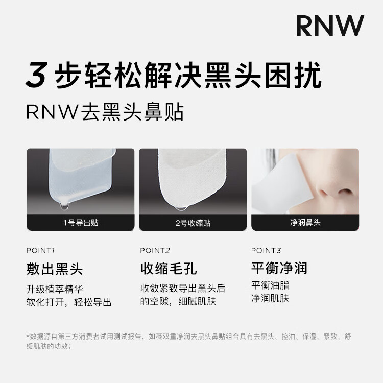 如薇(RNW)鼻贴去黑头祛粉刺闭口导出精华液收缩毛孔温和不刺激t区清洁男女 RNW去黑头鼻贴1盒+发泡洗面奶200ml+空气感洗发水300ml