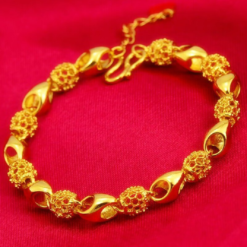 首饰镀金女款镂空手链时尚送女友七夕节礼物 转运珠玲珑手链长21厘米