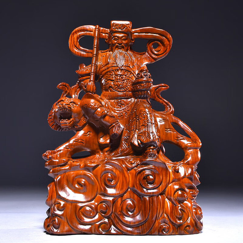 花梨木浮雕摆件赵公明实木雕刻人物客厅装饰供奉木质工艺礼品 花梨木