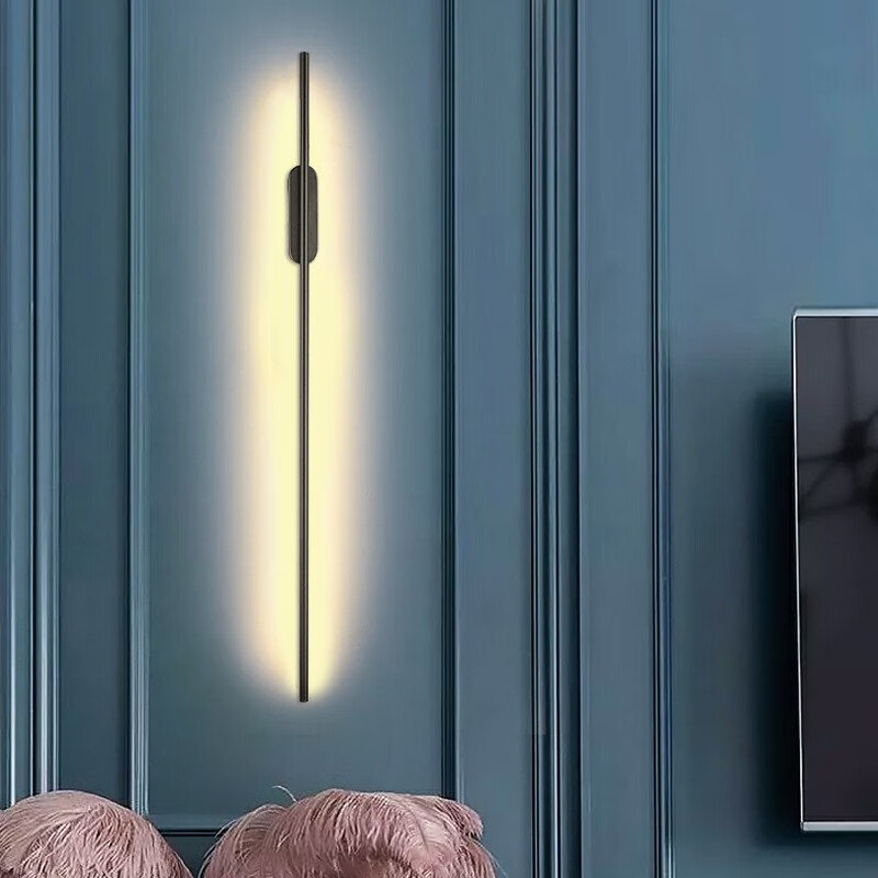 遇上佳人 壁灯极简线条长条LED床头灯北欧现代背景墙灯过道走廊浴室镜前灯 壁灯黑色长盘60cm三色变光