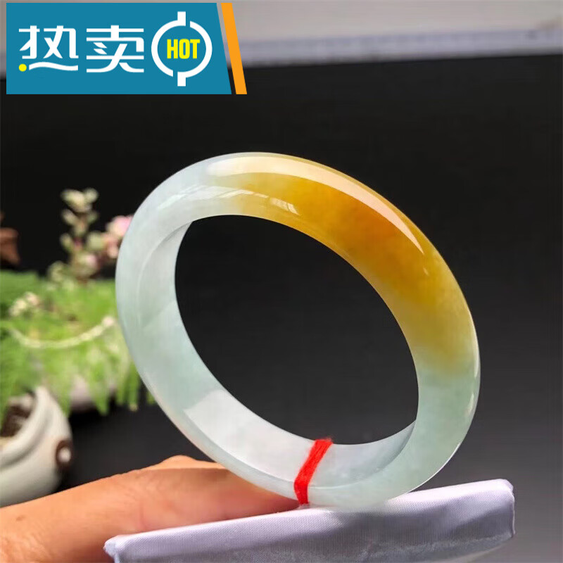 伊人意 冰种黄翡翠手镯少女正圈圆款橘黄色缅甸老坑翡翠玉手镯子礼 53