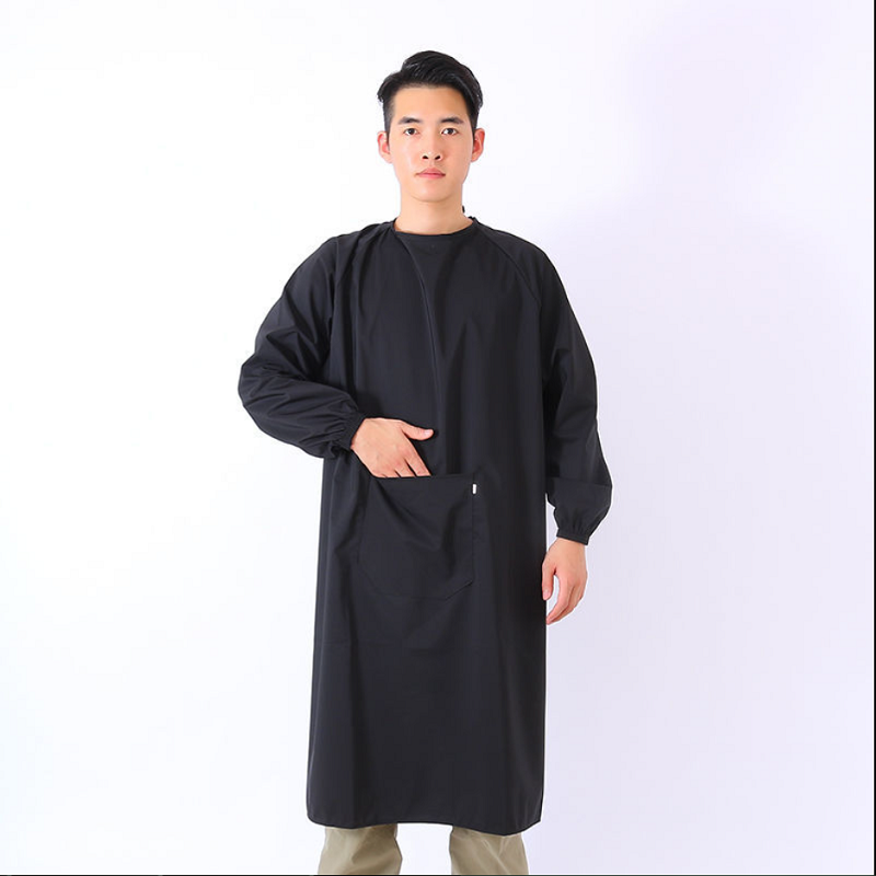 隆京啸 加肥加大罩衣防水防油反穿衣男女工作服长袖围裙防尘耐磨 黑色