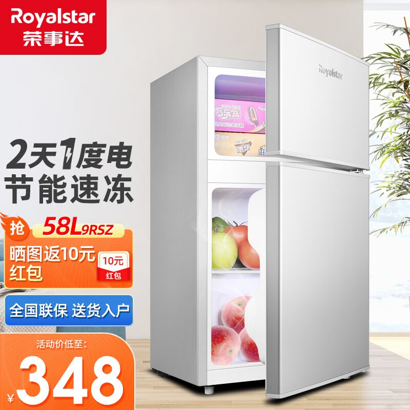 荣事达（Royalstar）【送货上门】迷你小冰箱小型 双门电冰箱家用宿舍冷藏冷冻节能低音 58L9RSZ(两天一度电)银色 90%地区隔日达