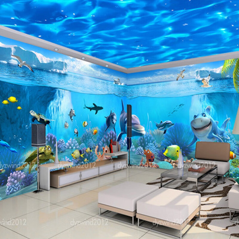伊尔雅 无缝3d海洋图案定制壁画婴儿馆壁画海底世界儿童墙纸背景酒店