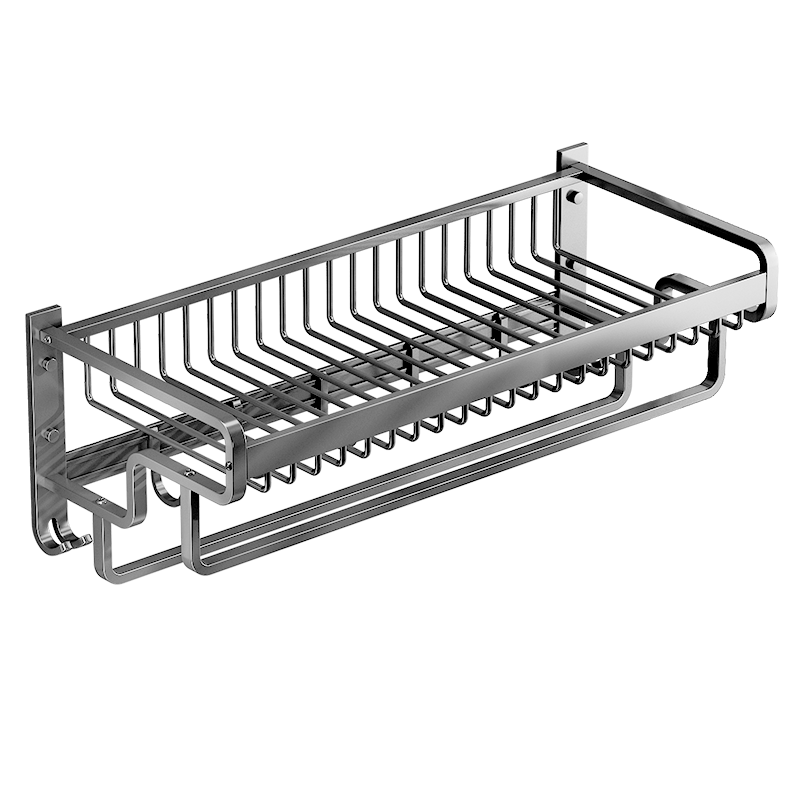 一卫枪灰色浴室毛巾架免打孔卫生间置物架收纳衣服壁挂浴巾架子 升级款枪灰加宽网篮57cm100034632568
