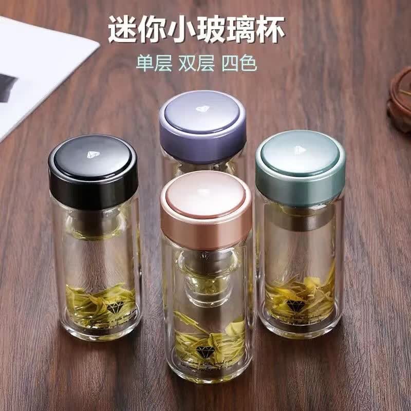 久瑞迷你双层玻璃杯小巧茶杯便携男女隔热水杯简约小容量加厚2023新款 黑色 240ml