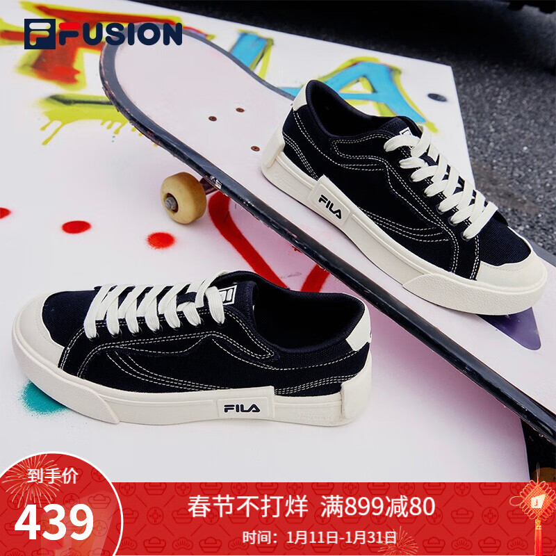FILA FUSION斐乐女鞋帆布鞋女 低帮板鞋POP轻质帆布鞋休闲运动鞋女 黑-BK 39
