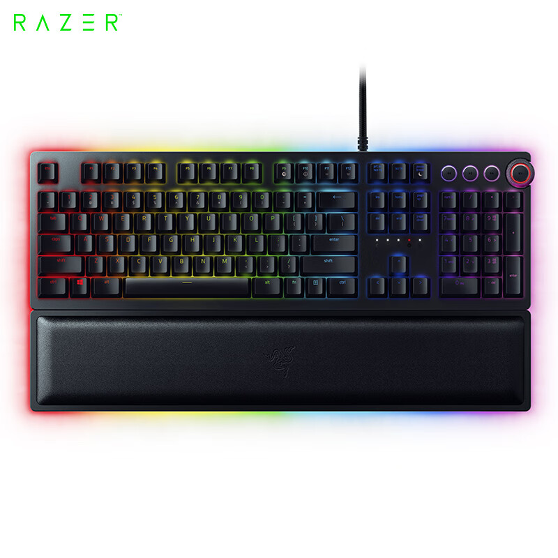 雷蛇 Razer 猎魂光蛛精英版 线性光轴 机械键盘 有线键盘 游戏键盘 104键 RGB幻彩 电竞 黑色 幻彩腕托
