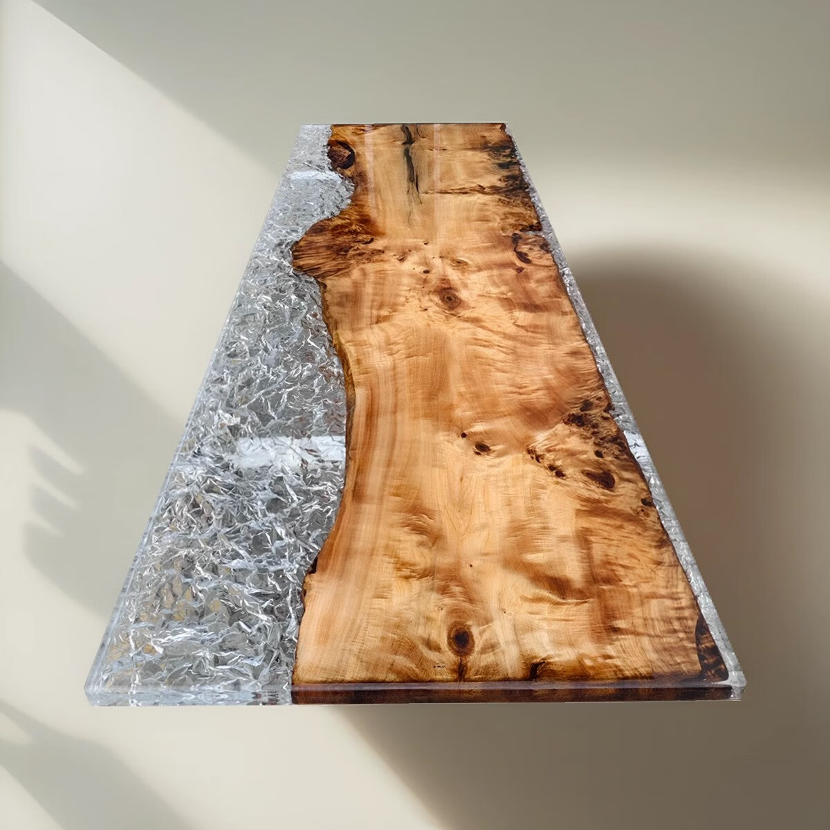 屿西家居环氧树脂河流桌木板茶桌奥坎原木实木大板桌木茶台冰裂水晶桌