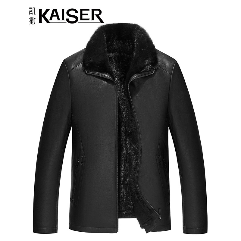 凯撒（KAISER）皮克服男真皮皮衣男士山羊皮水貂内胆皮草大衣秋冬保暖防风奢华貂皮大衣黑色（黑貂内胆） 3XL