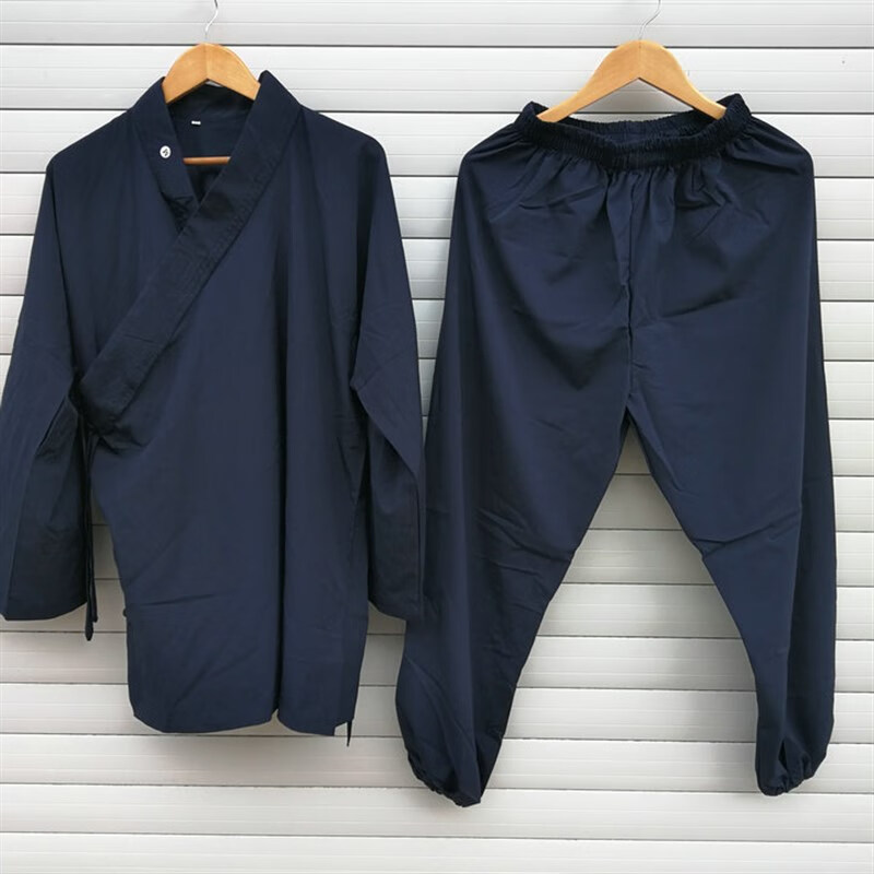 道家用品道装道士服装斜襟中褂短褂道袍道服道士服练功服夏季 藏青色