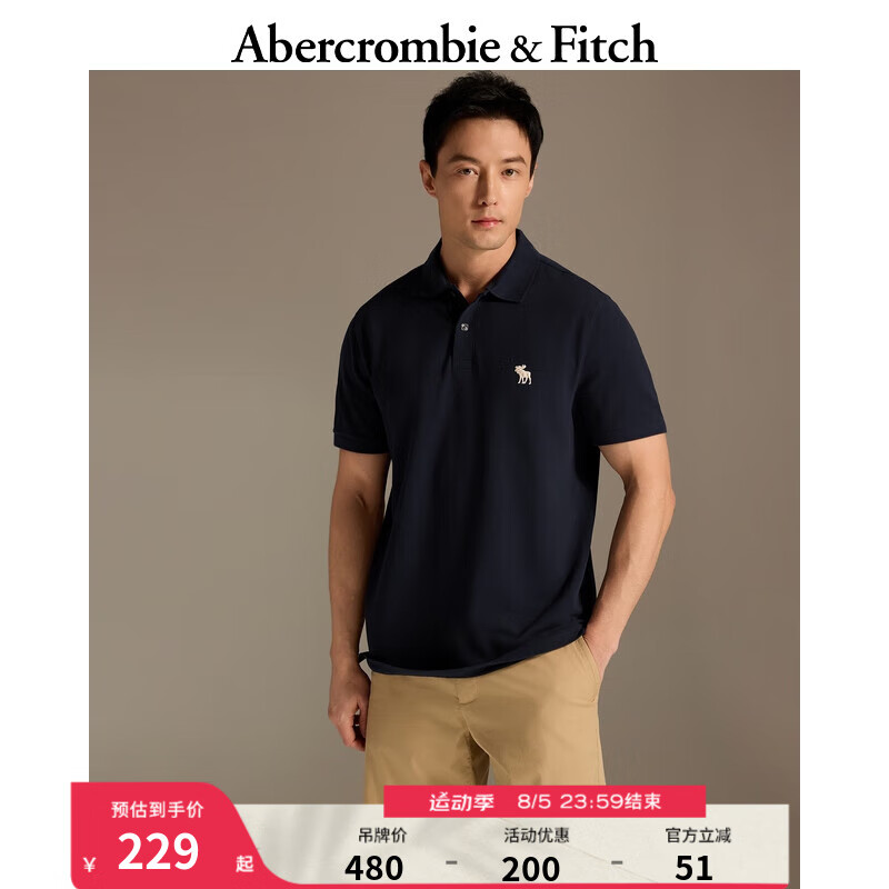 ABERCROMBIE & FITCH男装 24春夏新款纯色通勤短袖polo衫 KI124-4104 海军蓝 L (180/108A)