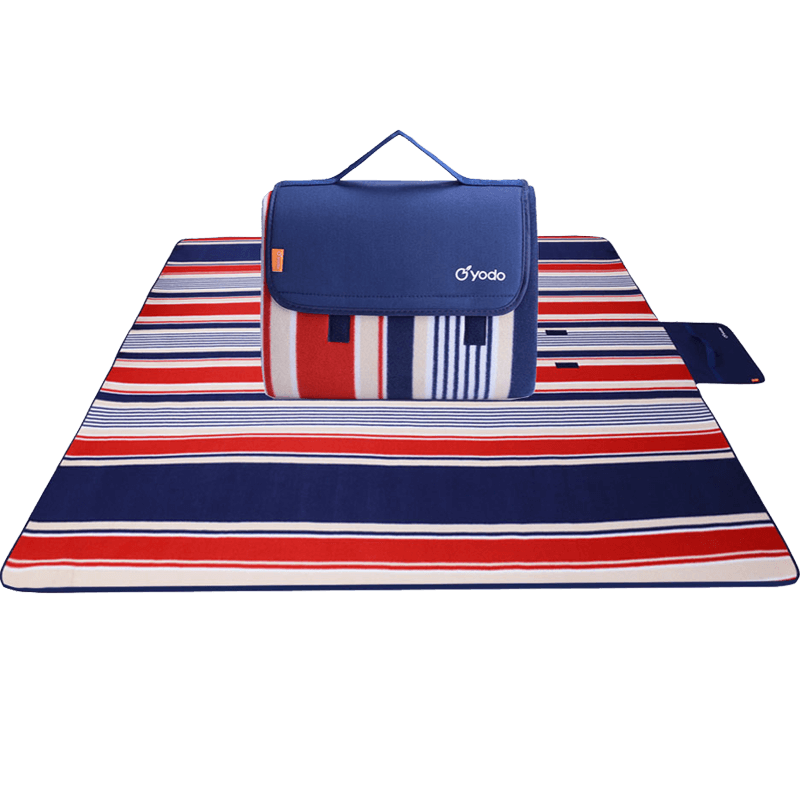 悠度（YODO）户外野餐垫防潮垫可机洗地垫子沙滩草坪爬行垫野餐布便携防水加厚 200X200-红蓝条纹-绒面