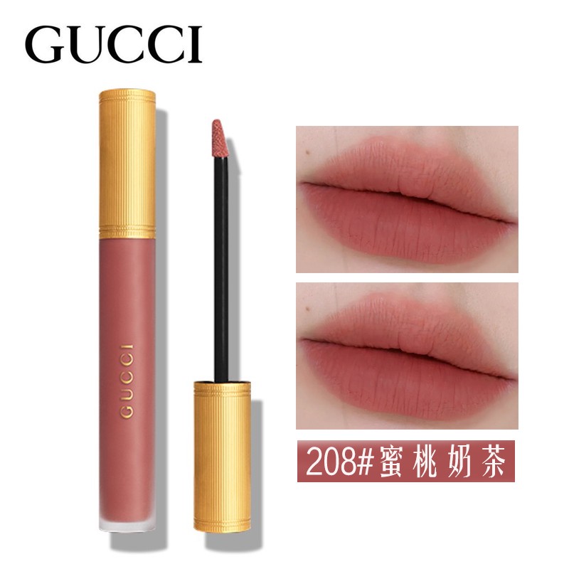 古驰（GUCCI）倾色云雾哑光雾面唇釉不掉色不沾杯持久锁色唇彩520情人节礼物 208#蜜桃奶茶