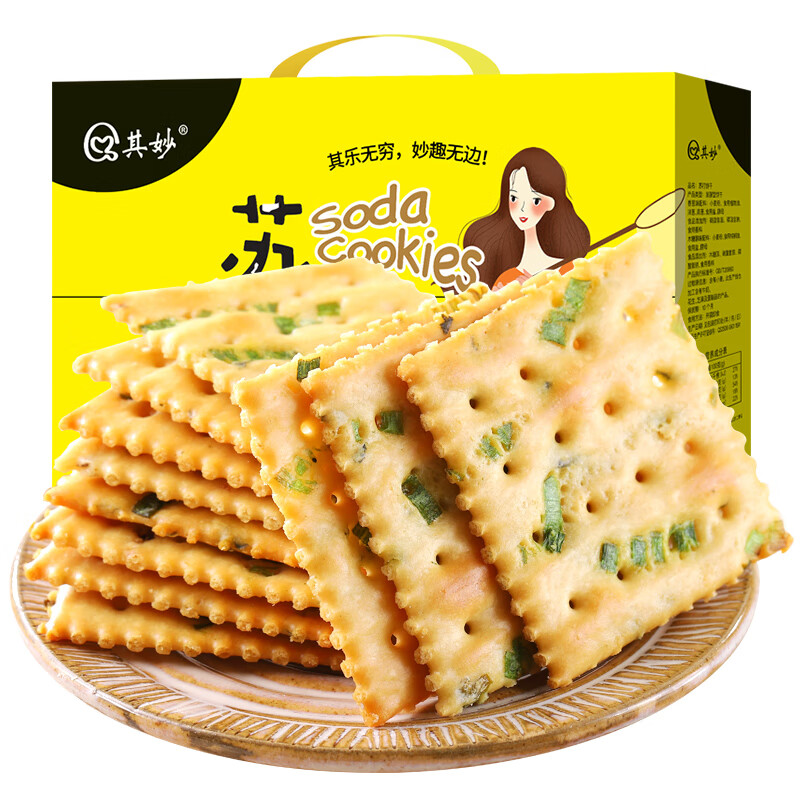 其妙香蔥蘇打餅干整箱蔥香咸味無糖精梳打餅小零食單獨小包裝休閑食品 香蔥蘇打餅500g/箱