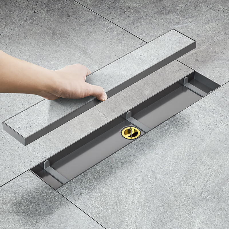 枪灰色隐形地漏长条全铜防臭芯卫生间淋浴房浴室304不锈钢长方形 枪