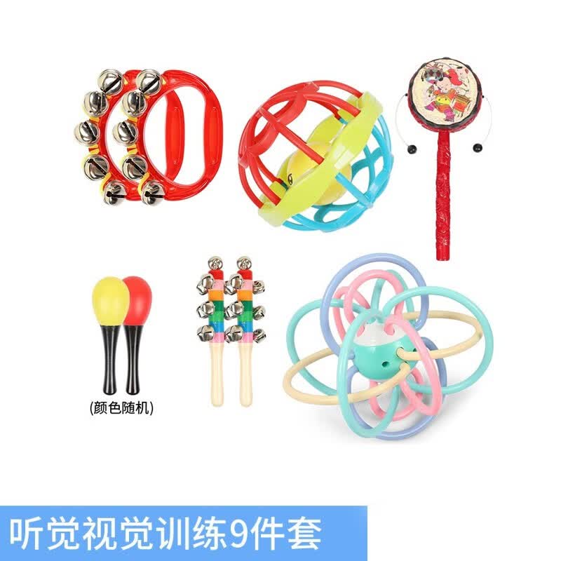 训练红色小球摇铃沙锤波浪鼓宝宝趣智早教手铃叮当 听觉视觉训练9件套