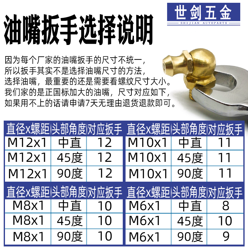 黄油嘴6m8m10纯黄铜牛油杯推土机挖掘机45弯90度叉车传动轴直油嘴 m6*