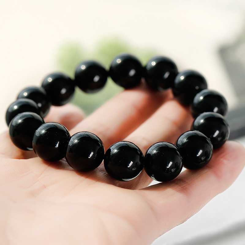 黑碧玺手链 水晶单圈男女士手串佛珠 情侣时尚饰品生日礼物 圆珠直径