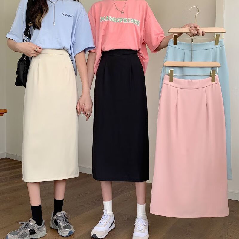 xwdkq半身裙新款夏季矮小个子夏黑色薄款高腰a字中长裙纯色包臀裙150