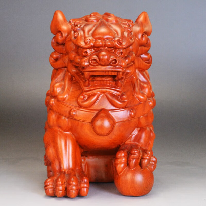 之柠花梨木雕狮子摆件实木雕刻动物摆件家居客厅装饰公司开业乔迁送礼