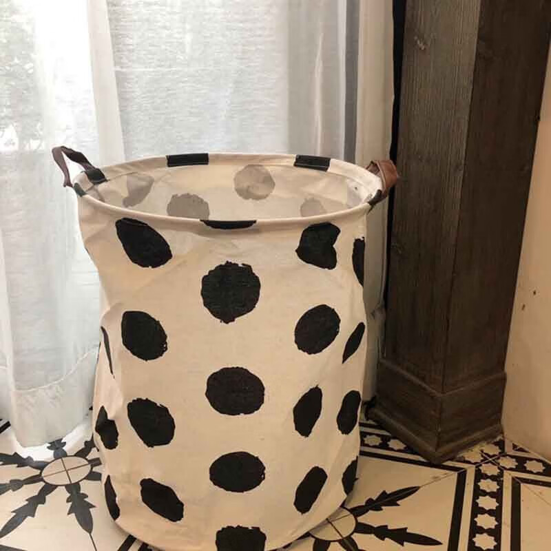 汐悟蕴ins脏衣筐chic简约波点奶牛北欧衣服收纳篮叠棉麻脏衣篓 大黑点