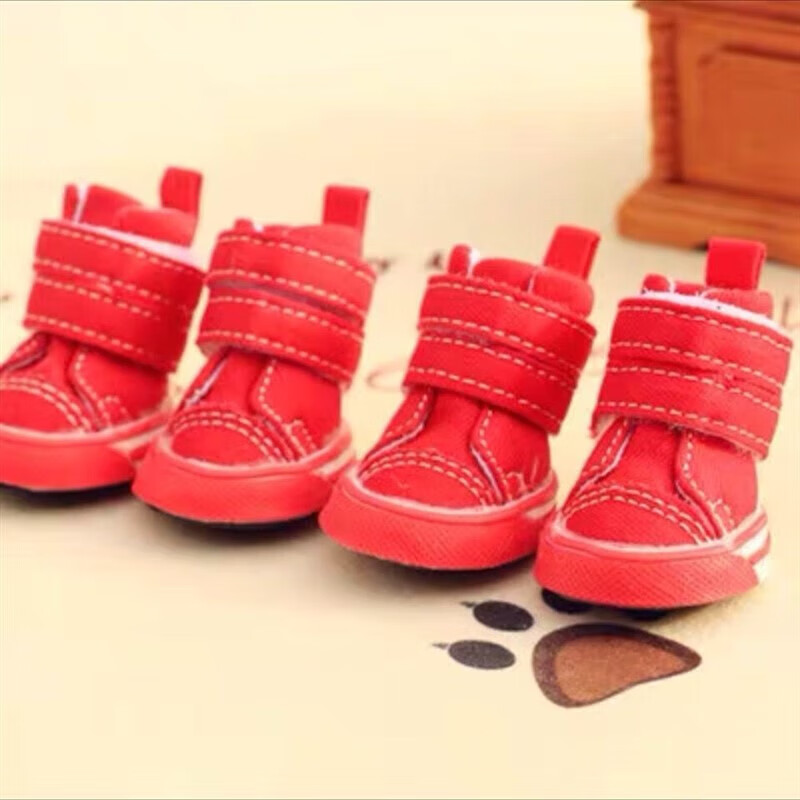 狗狗鞋子泰迪鞋子贵宾博美比熊雪纳瑞鞋 红色 5号参考体重12-15斤左右