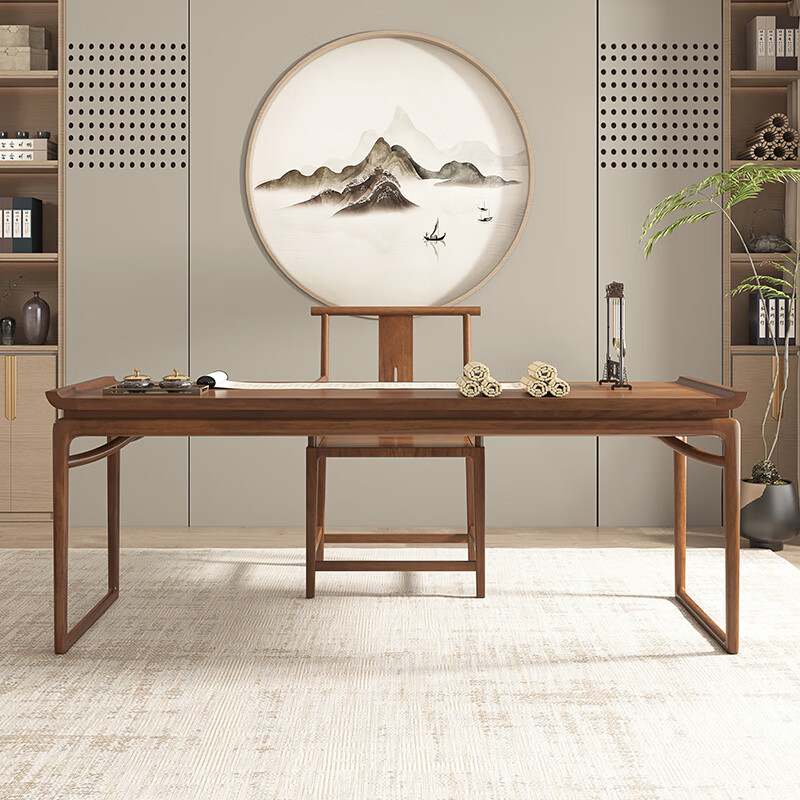 花乐集书法书桌 新中式实木书法桌榆木翘头毛笔练字家用写字台画案