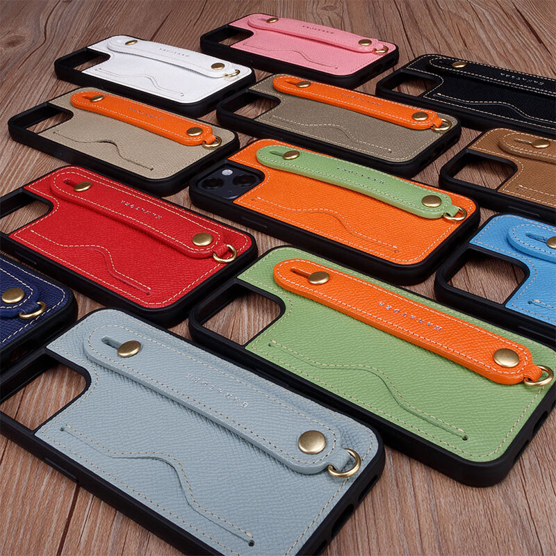 花虎（HANATORA）苹果13Promax手机壳带支架带挂绳腕带插卡真皮新款iPhone13女款男款卡包全包防摔日式风格高级感 红色 iPhone13promax