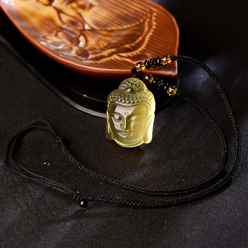 紫葶天然黄水晶释迦摩尼佛头吊坠本命年阿弥陀佛观音项链男女随身挂件