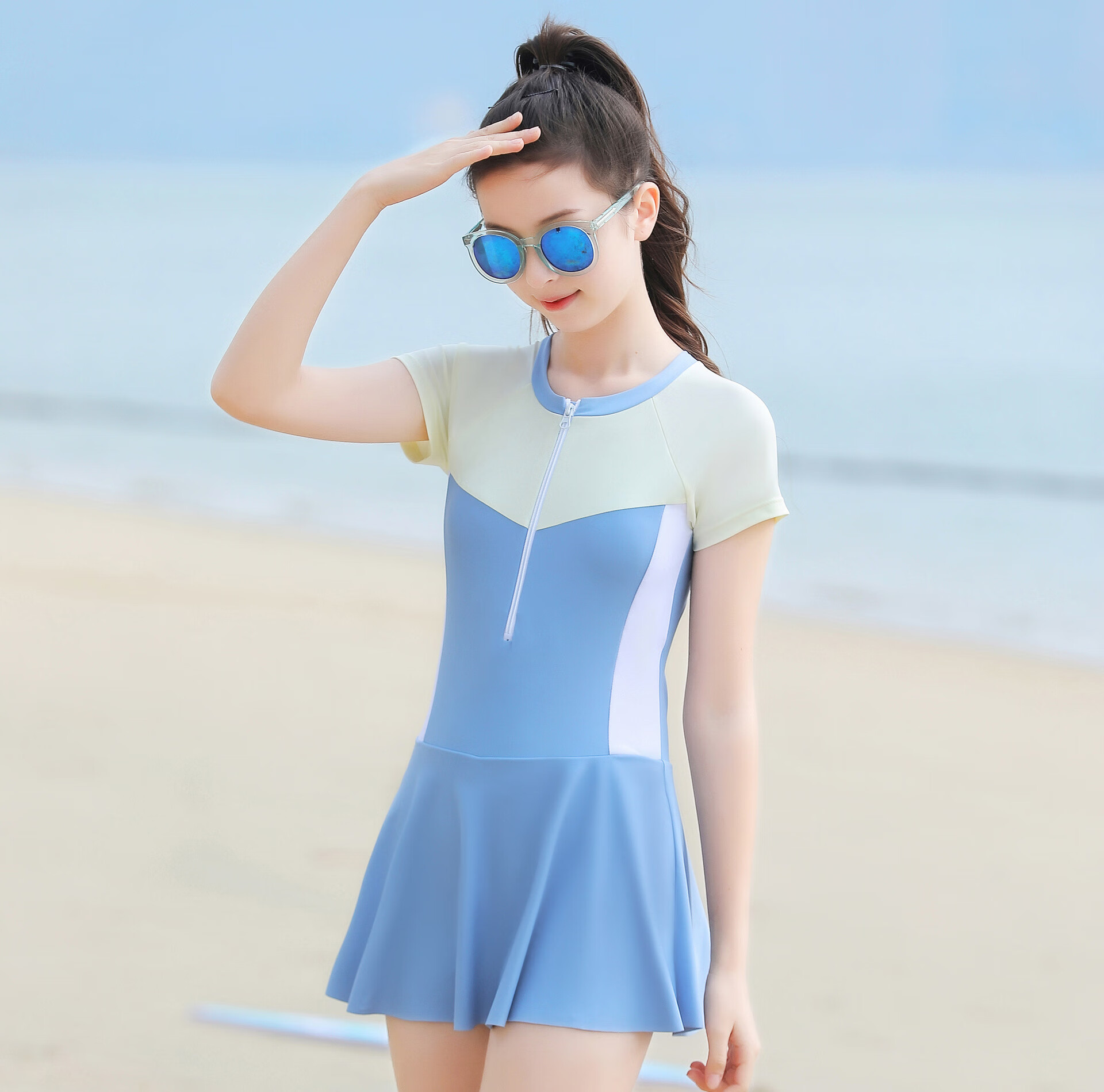 妭嫳(bapie)少女泳衣初中生女孩大码连体裙中学女生游泳衣胖女童休闲