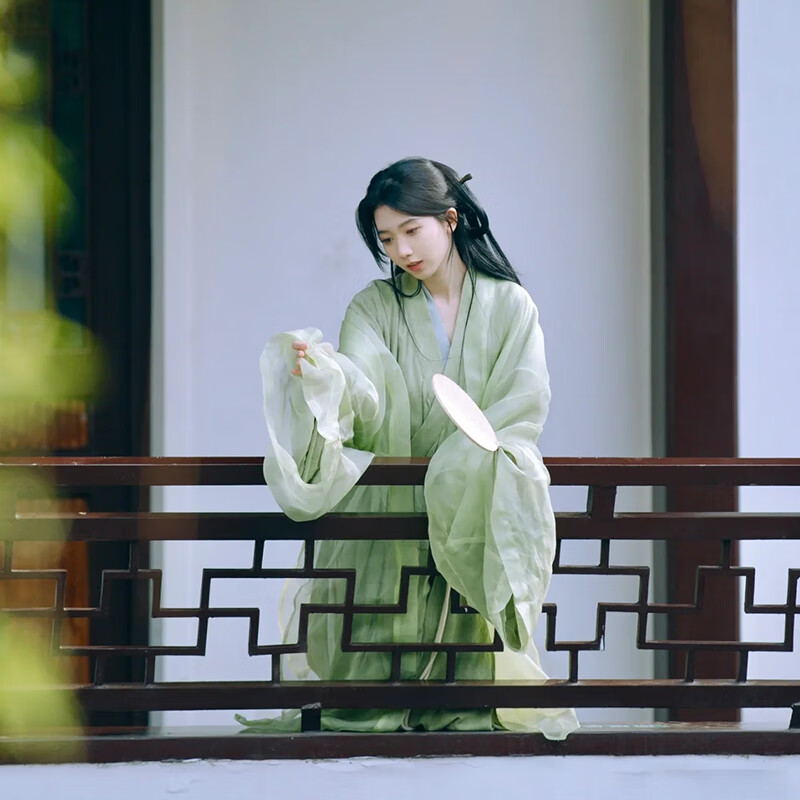 原创绿色汉服女魏晋制古装江南风仙气飘逸交领广袖流仙裙古风夏季