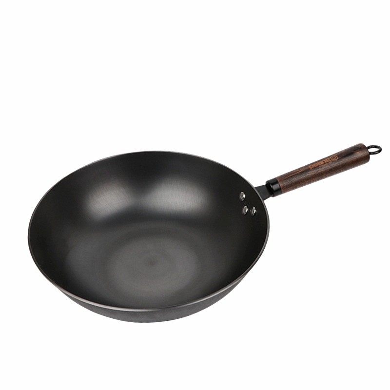 派力岩铸真不锈铁锅生铁炒锅家用炒菜锅原生态铸铁锅木柄锅平底炒锅生铁锅电磁炉炒锅 32CM 岩铸真不锈炒锅