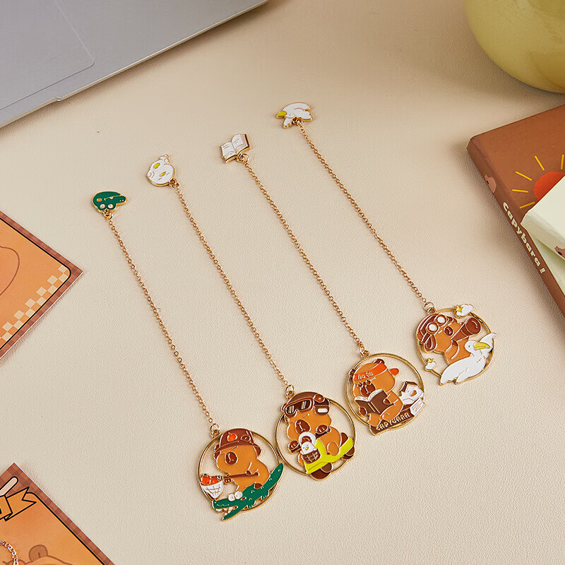 集物一册元旦礼物卡通熊猫金属书签学生阅读标记书页夹出国伴手礼创意生日礼物送同学老师 呆萌豚鼠书签【卡纸独立包装4个一套】