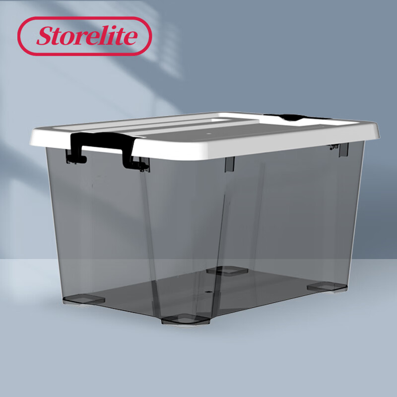 STORELITE 塑料收纳箱 20L透明黑单只 透明加厚衣物整理箱玩具储物盒