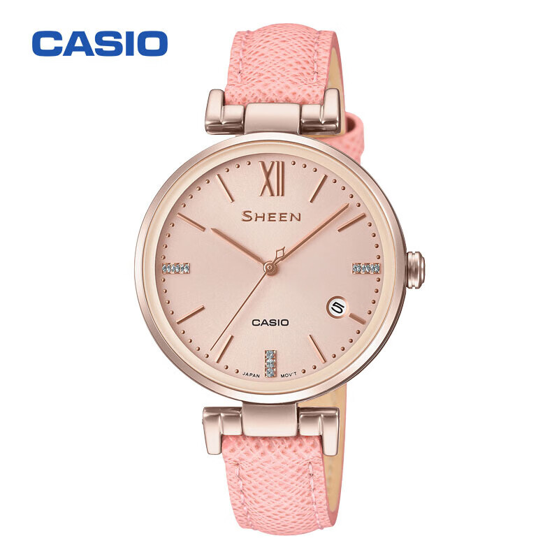 卡西欧（CASIO）手表 SHEEN粉彩系列三针表盘低调优雅女表 SHE-4053CGL-4A