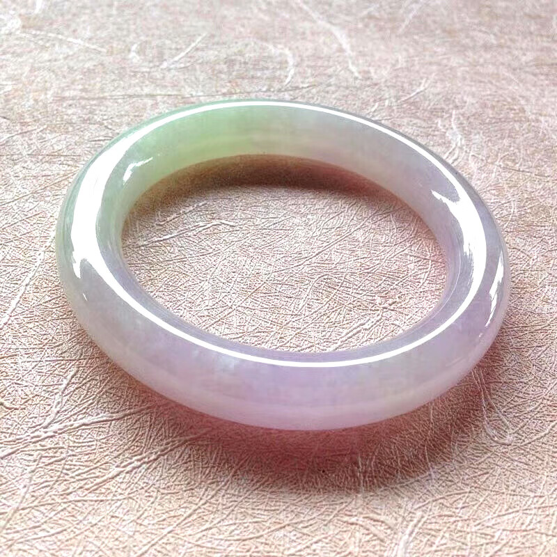 古珍 冰种春带彩飘花翡翠手镯圆条镯缅甸老坑送长辈妈妈老婆女朋友