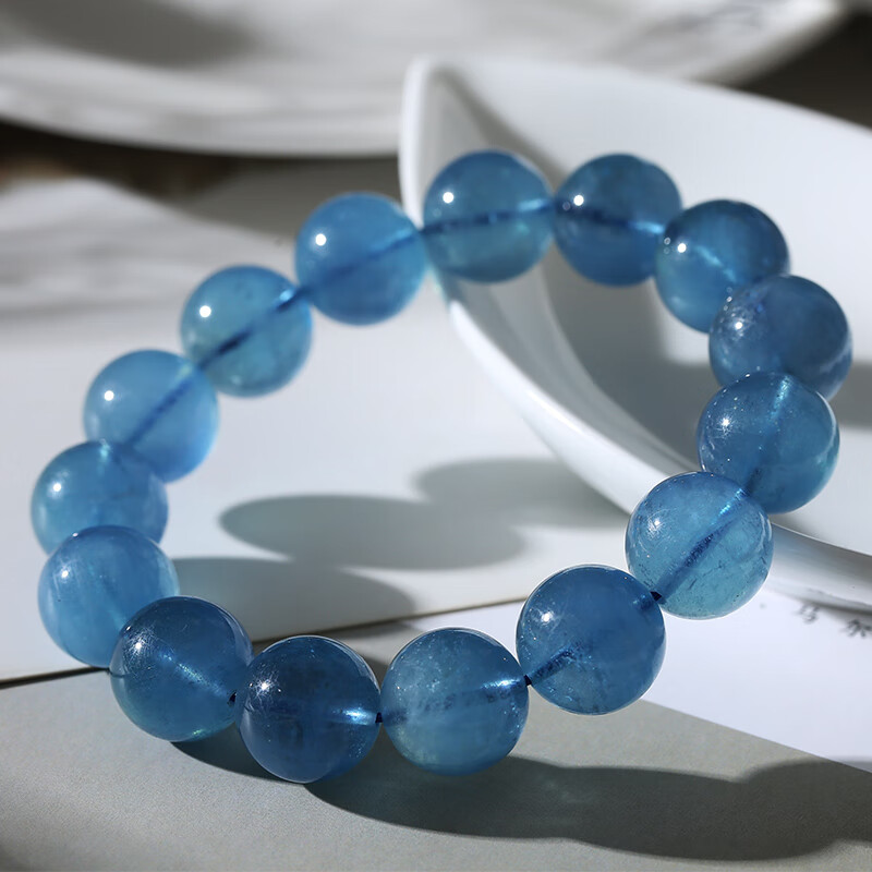 歌盼 珍藏级冰种天然魔鬼蓝海蓝宝手链 鬼蓝色海蓝宝石男女水晶蓝晶