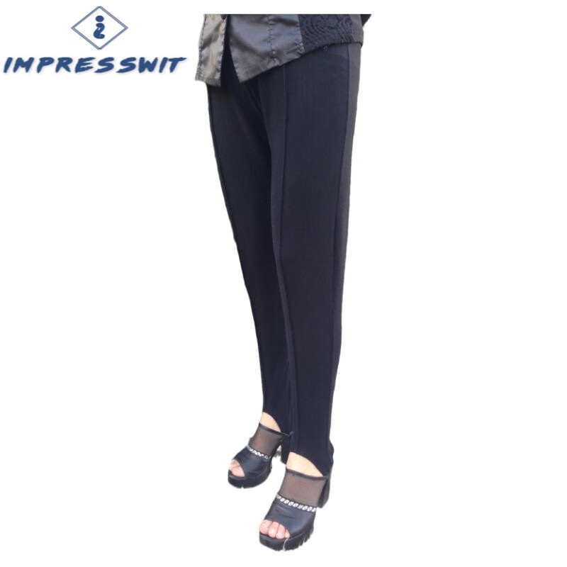 老式脚蹬健美裤八九十年代细条纹裤女士高腰深裆档弹力宽松外穿长裤子